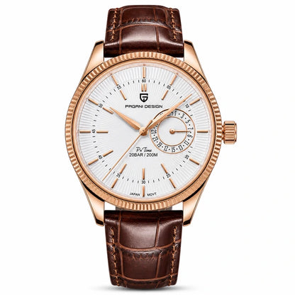 relógio masculino couro marrom Pagani Design em fundo branco profissional