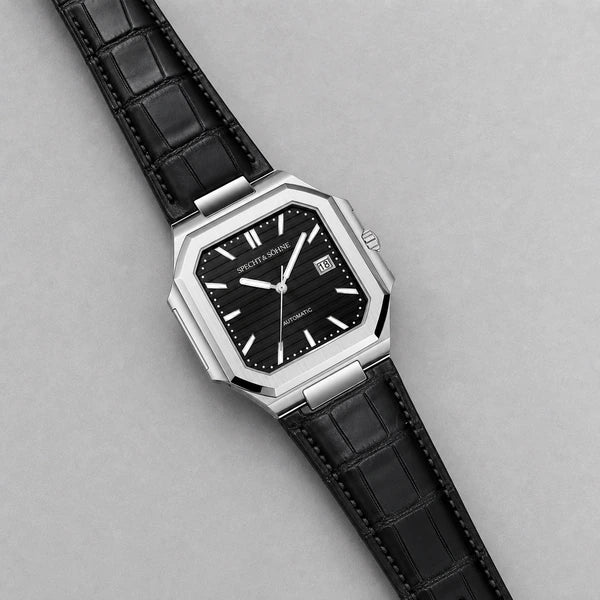 Relogio Masculino de Couro Preto Specht & Sohne Cubico Automatico em composicao completa de produto