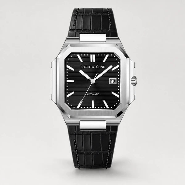 Relogio Masculino de Couro Preto Specht & Sohne Cubico Automatico em imagem final de vitrine