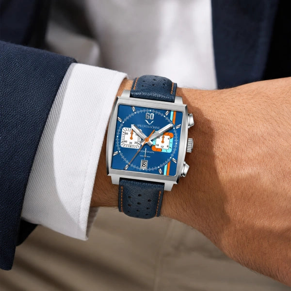 Relogio quadrado Couro Strato no pulso em estilo casual
