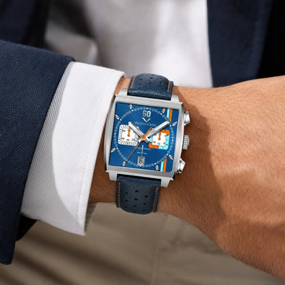 Relogio quadrado Couro Strato no pulso em estilo casual