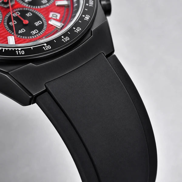 detalhe da pulseira preta em relógio masculino Benyar