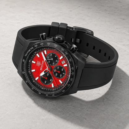 relógio masculino Benyar vermelho com pulseira preta aberta