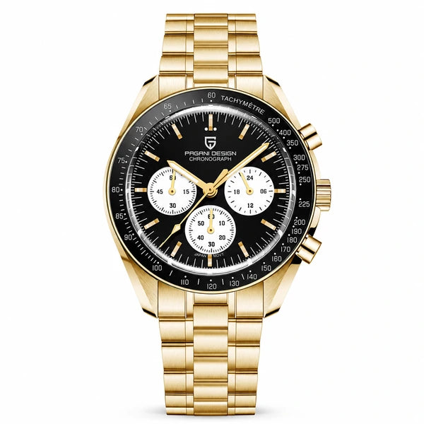 relógio masculino dourado Lunario Pagani Design Preto - Frente em fundo branco