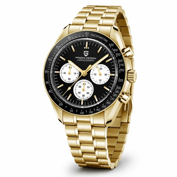 relogio cronografo masculino Lunario Pagani Design Preto - Angulo tres quartos
