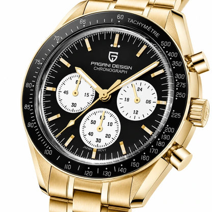 relogio masculino vidro safira Lunario Pagani Design Preto - Close da coroa e bezel