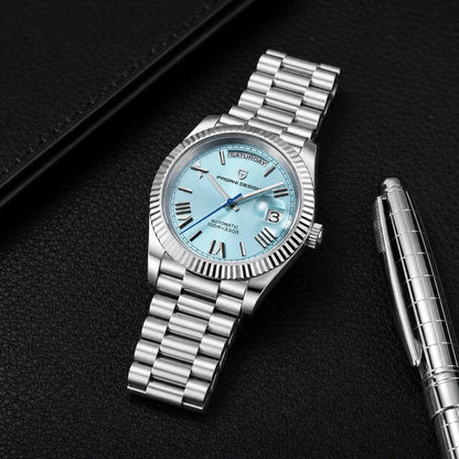 Relógio Masculino Pagani Design Imperiale 36 Ice Blue - composição lifestyle em couro preto