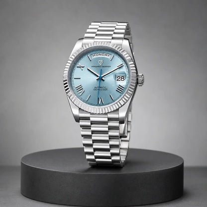Relógio Masculino Pagani Design Imperiale 36 Ice Blue - composição completa sobre pedestal