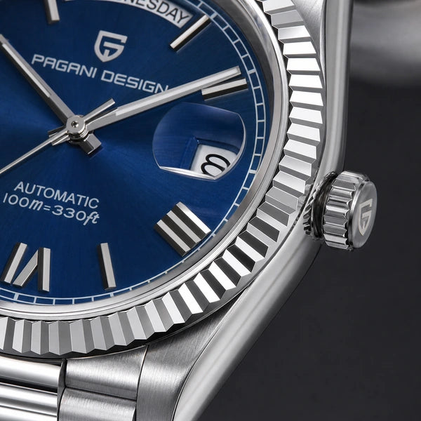 Relógio Masculino Pagani Design Imperiale Azul - detalhe da coroa e do mecanismo
