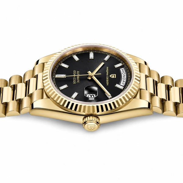 Relógio Masculino Pagani Design Imperiale Dourado com Preto - vista lateral da caixa