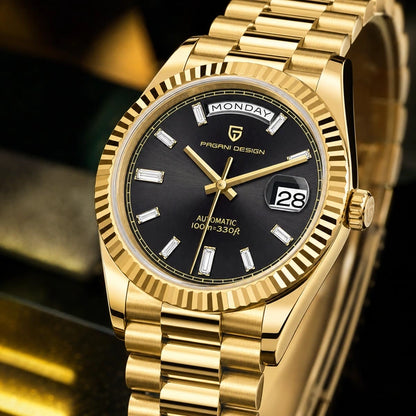 Relógio Masculino Pagani Design Imperiale Dourado com Preto - close do acabamento