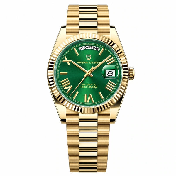 Relógio Masculino Pagani Design Imperiale Dourado com Verde - vista frontal em fundo branco