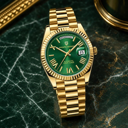 Relógio Masculino Pagani Design Imperiale Dourado com Verde - composição lifestyle luxuosa