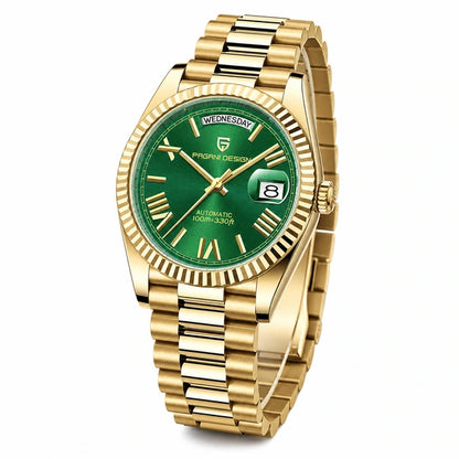 Relógio Masculino Pagani Design Imperiale Dourado com Verde - ângulo de três quartos