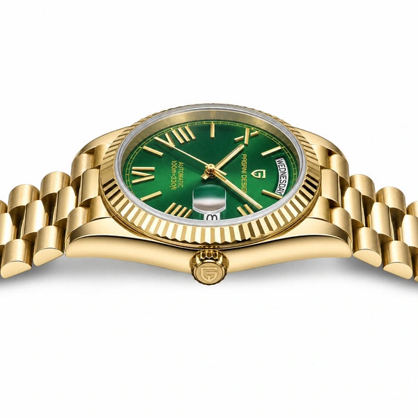 Relógio Masculino Pagani Design Imperiale Dourado com Verde - vista lateral da caixa