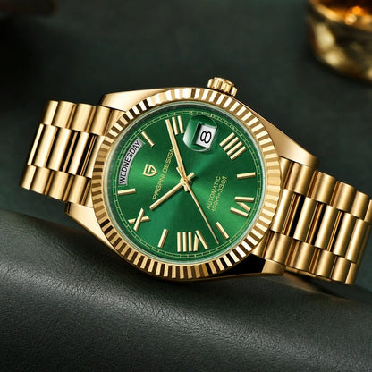 Relógio Masculino Pagani Design Imperiale Dourado com Verde - close do acabamento