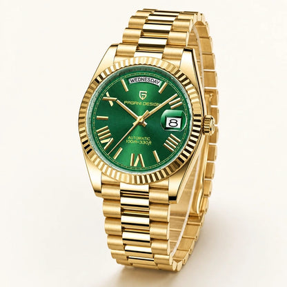 Relógio Masculino Pagani Design Imperiale Dourado com Verde - vitrine final em fundo claro