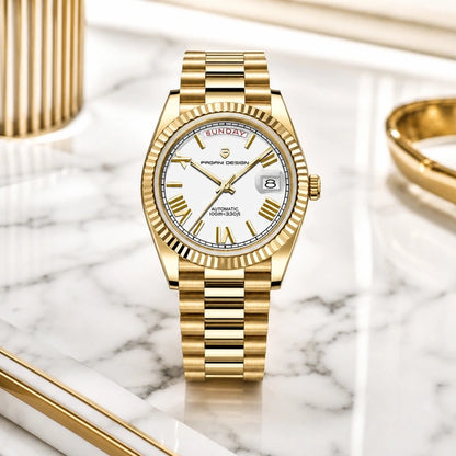 Relógio Masculino Pagani Design Imperiale Dourado com Branco - composição lifestyle luxuosa