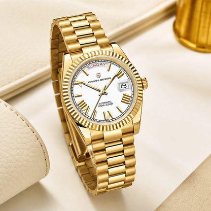 Relógio Masculino Pagani Design Imperiale Dourado com Branco - composição lifestyle premium