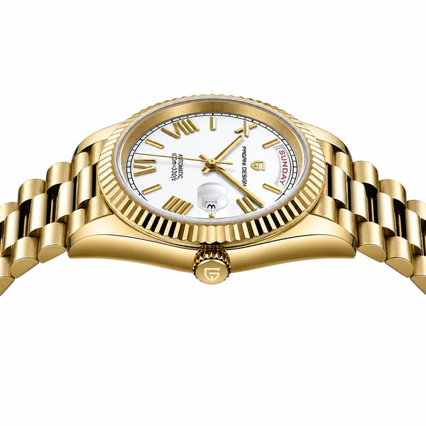 Relógio Masculino Pagani Design Imperiale Dourado com Branco - vista lateral da caixa