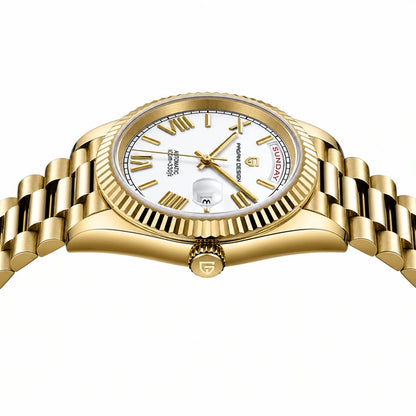 Relógio Masculino Pagani Design Imperiale Dourado com Branco - vista lateral da caixa