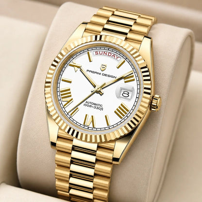 Relógio Masculino Pagani Design Imperiale Dourado com Branco - close do acabamento
