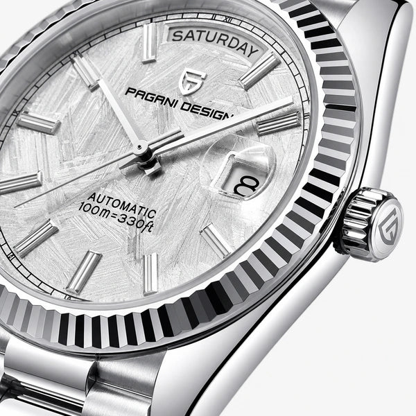 Relógio Masculino Pagani Design Imperiale Meteorito Branco - detalhe da coroa e do mecanismo