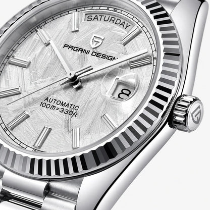 Relógio Masculino Pagani Design Imperiale Meteorito Branco - detalhe da coroa e do mecanismo
