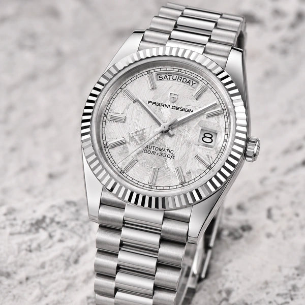 Relógio Masculino Pagani Design Imperiale Meteorito Branco - close do acabamento
