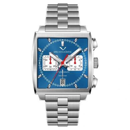 Relógio Masculino Prata Azur Specht & Söhne frontal com mostrador azul com submostradores brancos