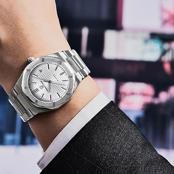 relogio automatico masculino Prata Bianco Pagani Design - no pulso