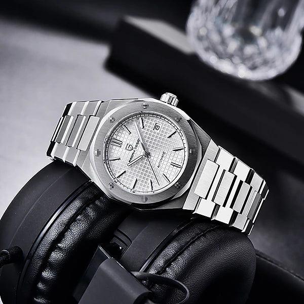 relogio masculino com vidro de safira Prata Bianco Pagani Design - detalhe elegante