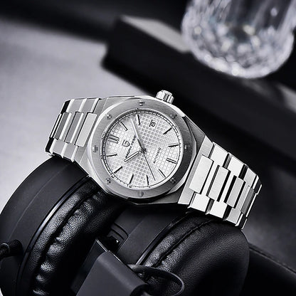 relogio masculino com vidro de safira Prata Bianco Pagani Design - detalhe elegante