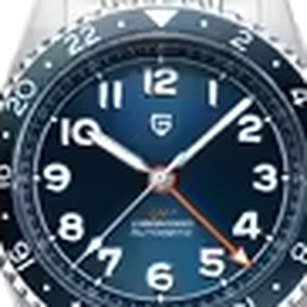 relógio automático GMT azul Relógio Masculino Prata Blu Pagani Design - aproximação do mostrador e ponteiros