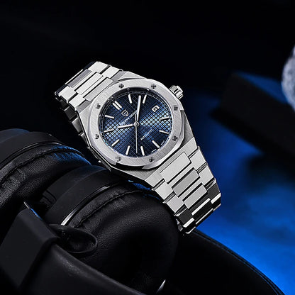 relogio masculino com vidro de safira Prata Celeste Pagani Design - detalhe elegante