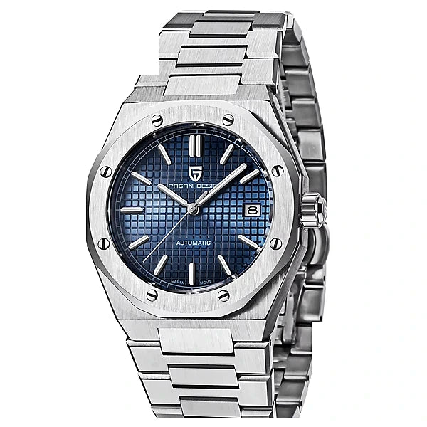 relogio masculino tres quartos Prata Celeste Pagani Design - Angulo tres quartos em fundo branco