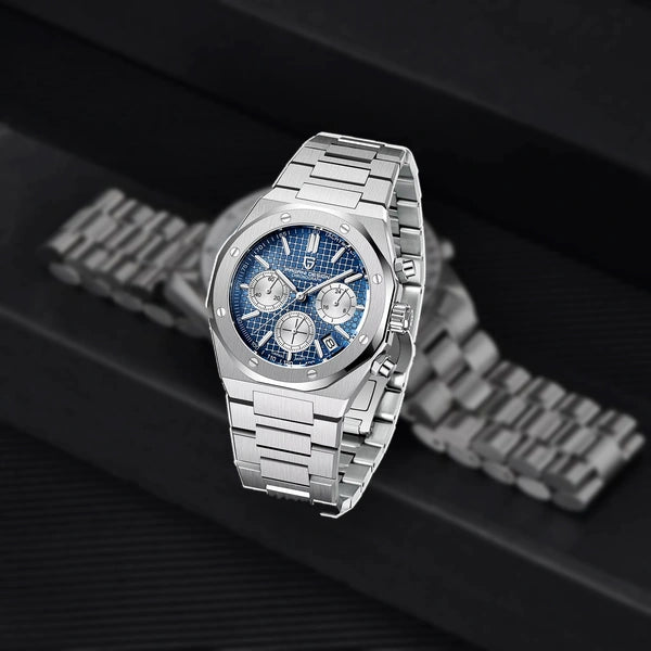 relogio cronografo masculino Relógio Masculino Prata Dante Pagani Design Azul - lifestyle premium em mesa