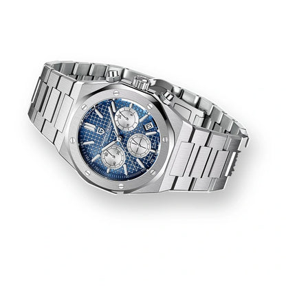relogio masculino premium Relógio Masculino Prata Dante Pagani Design Azul - fundo branco perfil lateral