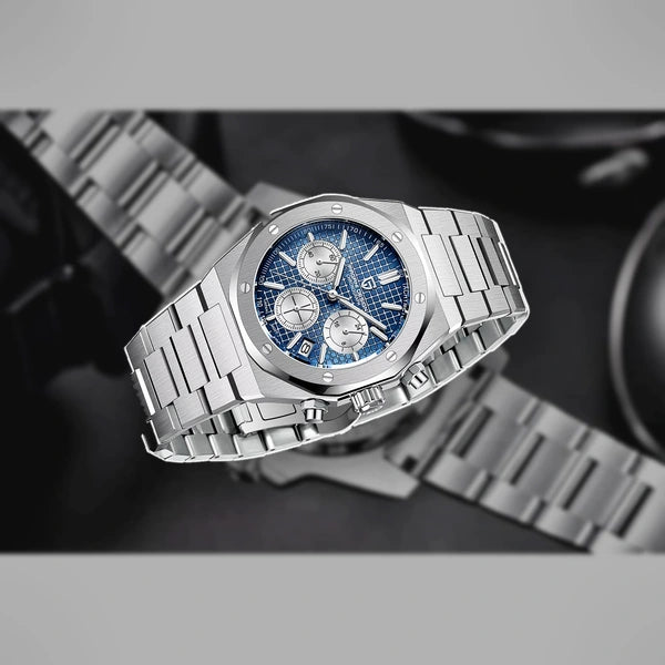 relogio masculino caseback Relógio Masculino Prata Dante Pagani Design Azul - fundo branco traseira caseback