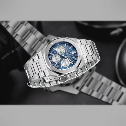 relogio masculino caseback Relógio Masculino Prata Dante Pagani Design Azul - fundo branco traseira caseback