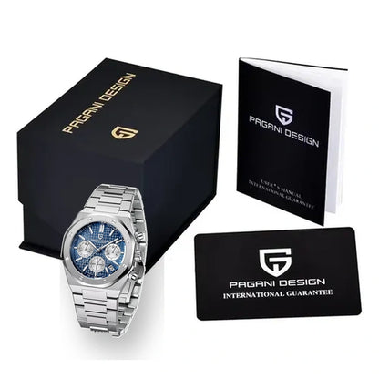relogio masculino na caixa Relógio Masculino Prata Dante Pagani Design Azul - produto na caixa embalagem