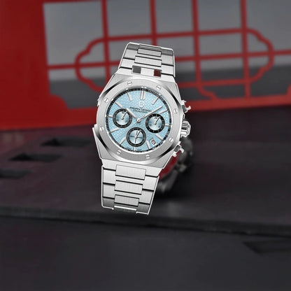 relogio cronografo masculino Relógio Masculino Prata Dante Pagani Design Azul Gelo - lifestyle premium em mesa