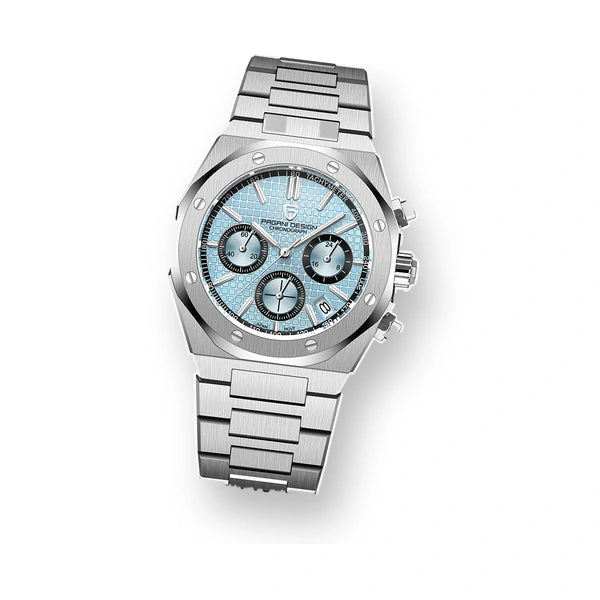relogio pagani design dante Relógio Masculino Prata Dante Pagani Design Azul Gelo - fundo branco três quartos