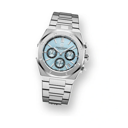 relogio pagani design dante Relógio Masculino Prata Dante Pagani Design Azul Gelo - fundo branco três quartos
