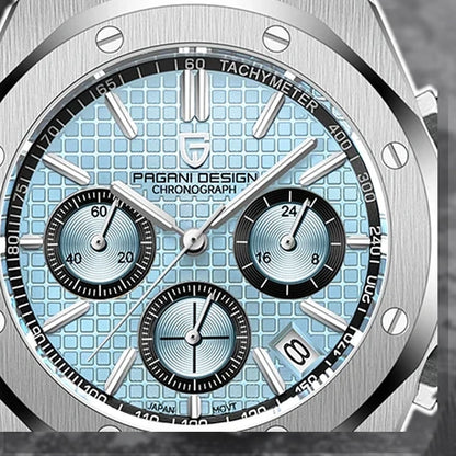 relogio masculino safira Relógio Masculino Prata Dante Pagani Design Azul Gelo - macro do mostrador
