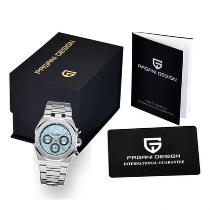 relogio masculino na caixa Relógio Masculino Prata Dante Pagani Design Azul Gelo - produto na caixa embalagem
