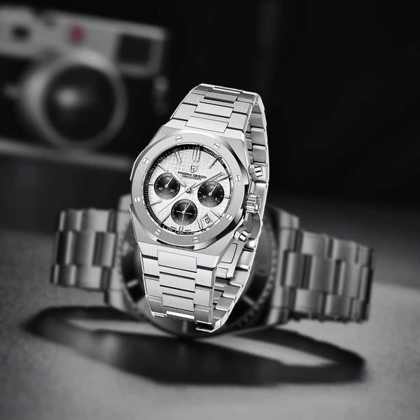 relogio cronografo masculino Relógio Masculino Prata Dante Pagani Design Branco - lifestyle premium em mesa