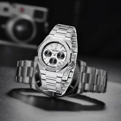 relogio cronografo masculino Relógio Masculino Prata Dante Pagani Design Branco - lifestyle premium em mesa