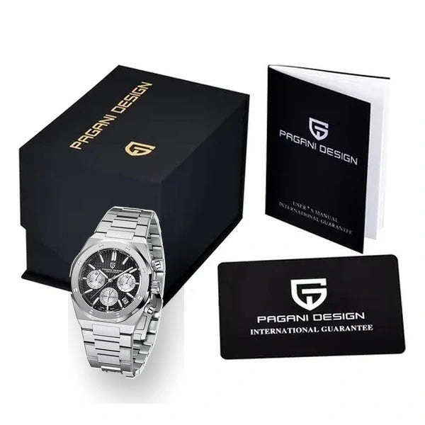 relogio masculino na caixa Relógio Masculino Prata Dante Pagani Design Preto - produto na caixa embalagem