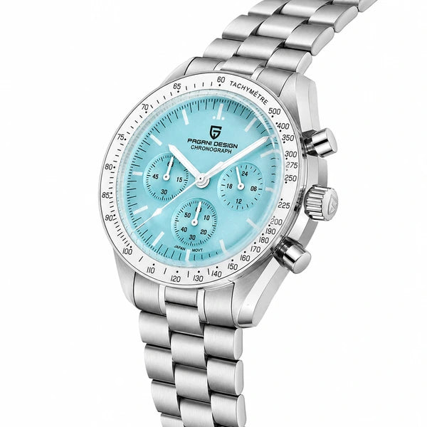 relogio cronografo masculino Lunario Pagani Design Azul Claro - Angulo tres quartos